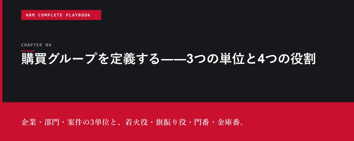 ABM Complete Playbook 第4章 購買グループを定義する――3つの単位と4つの役割